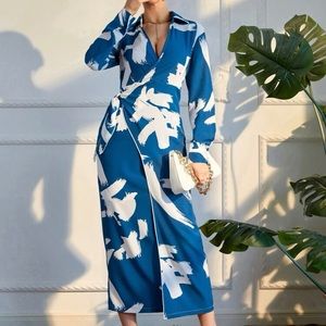 Brush Print Knot Side Wrap Dress